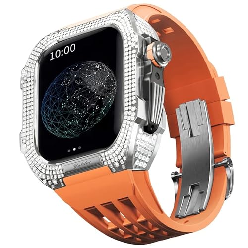 TONECY Uhren-Modifikationsset für Apple Watch 6, 5, 4, SE, 44 mm, Titangehäuse + Viton-Armband, Luxus-Hülle und Armband-Modifikationsset