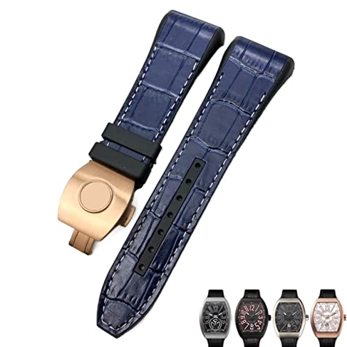 NEYENS Uhrenarmband für Franck Muller, 28 mm, Rindsleder, Silikon, Nylon-Gummi, Faltschnalle, Uhrenarmbänder für Herren, 28mm, Achat