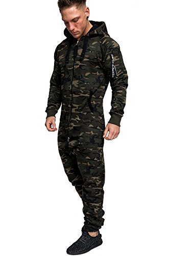 Amaci&Sons Herren Overall Jumpsuit Jogging Cargo-Style Onesie Trainingsanzug Camouflage 3006 Camouflage Khaki S