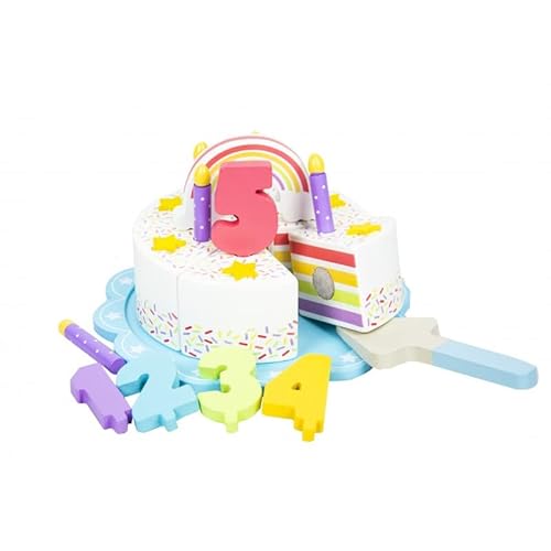 Kinderküche Zubehör Geburtstagstorte Regenbogen - Spielküche Zubehör Holz Kuchen & Torten mit Klettverschluss - Reichhaltiges Set mit Tablett und Nummern