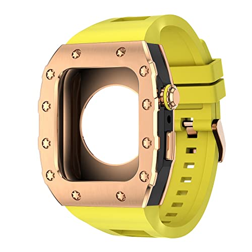 KANUZ 44 mm 45 mm Modifikationsset für iWatch Serie 7, 6, 5, 4 SE, Metallgehäuse, Silikonband für Apple Watch, Gummiband, Stoßfängerabdeckung (Farbe: RG-BB-Y, Größe: 44 mm)