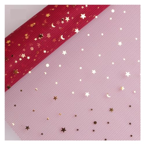 Blumenstrauß-Wickelpapier Pailletten Stern Mond Spitze Mesh Organza Netzgarn Stoff DIY Scrapbook Valentinstag Geschenkpapier Papier Basteln Blumenstrauß Verpackung Blumenstrauß Papier (Color : Red,