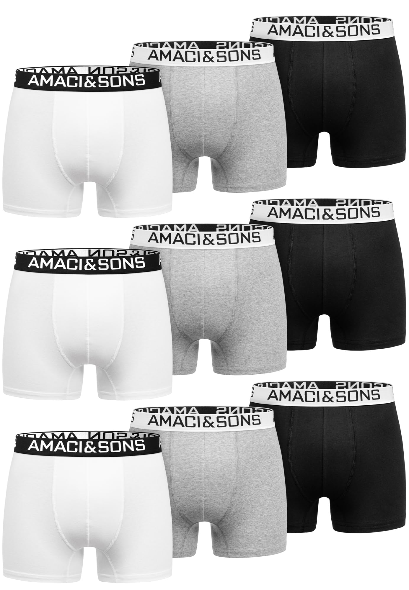 Amaci&Sons Herren Boxershorts Baumwolle 9er Spar-Pack Männer Unterhose Unterwäsche 9x9005 Mix (Hellgrau | Weiß | Schwarz) S