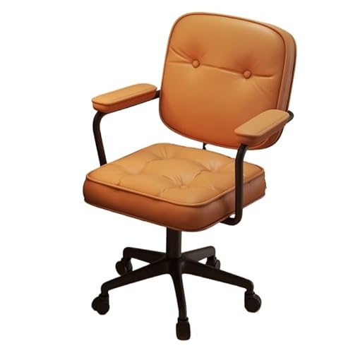 Zhaoj24-05 Bürostuhl Ergonomischer Kleiner Bürostuhl, Kunstleder, Schlafzimmer, Computerstuhl, bequemer Bürostuhl, Hebe-Drehstuhl mit Rollen Schreibtischstuhl(Orange)