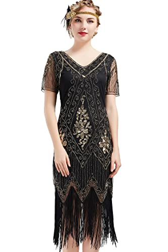 BABEYOND 1920s Kleid Damen Flapper Kleid mit Kurzem Ärmel Gatsby Motto Party Damen Kostüm Kleid