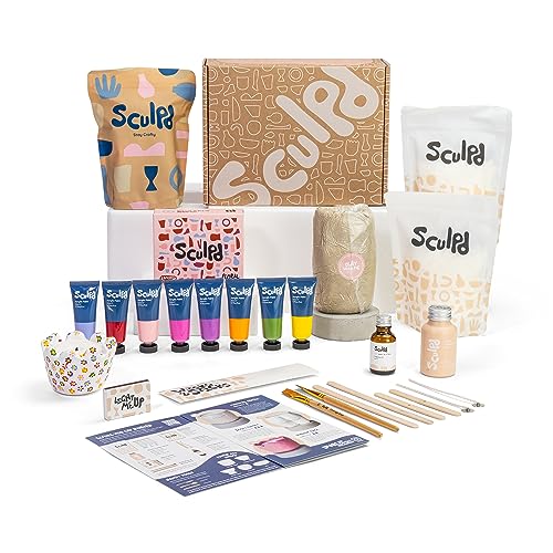 Sculpd Kerzenherstellung Töpferei Kit mit lufttrockenem Ton und Acrylfarbe Set, Anfänger Kerze Starter Kit für Erwachsene mit ungiftigem Öko-Sojawachs, duftendem Duftöl, Kerzenlack, Werkzeugen und