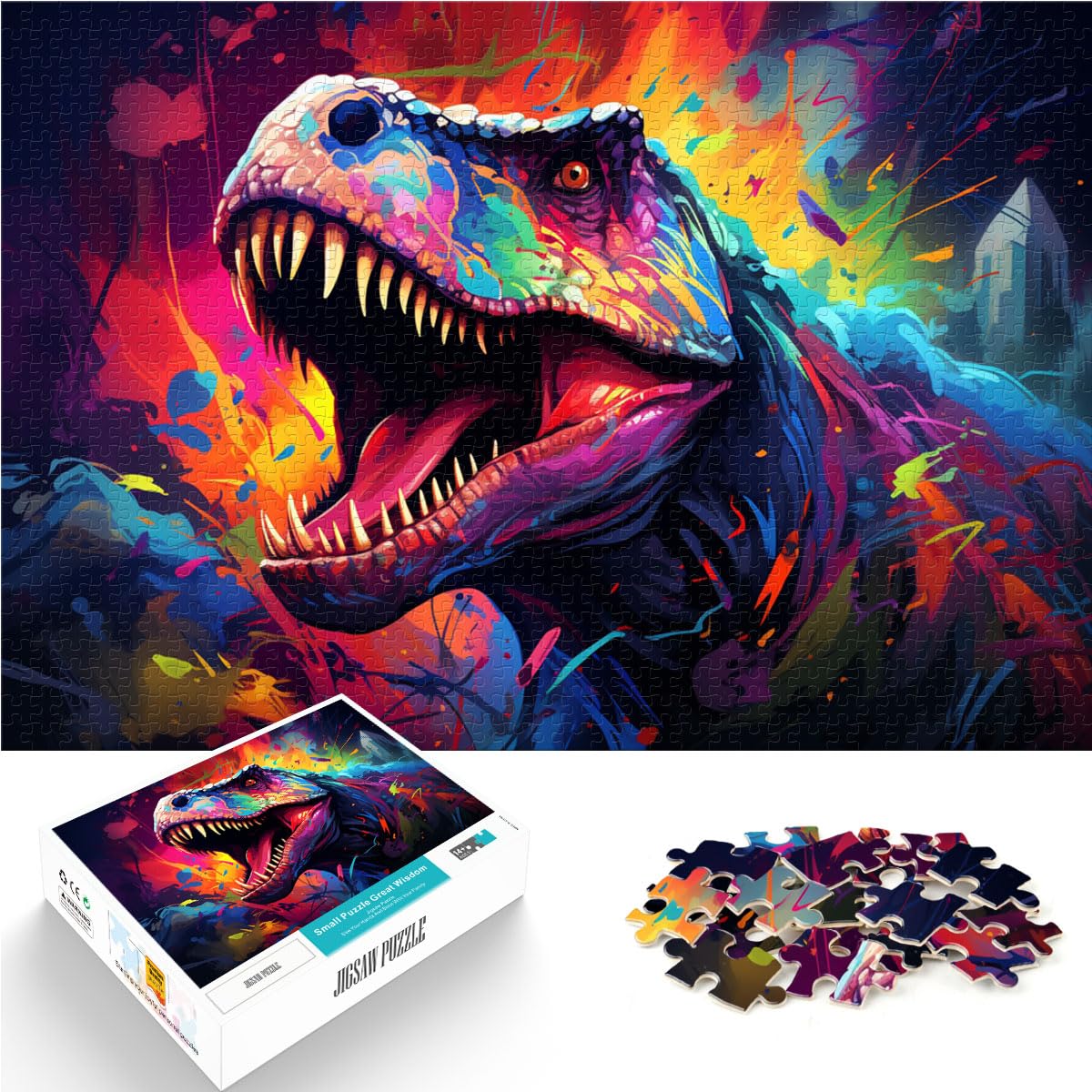 Puzzles Bunte Psychedelie erstaunlicher Dinosaurier 1000 Teile Puzzle für Erwachsene Puzzles Holzpuzzle Familienspaß Puzzle mit 1000 Teilen (50x75cm)