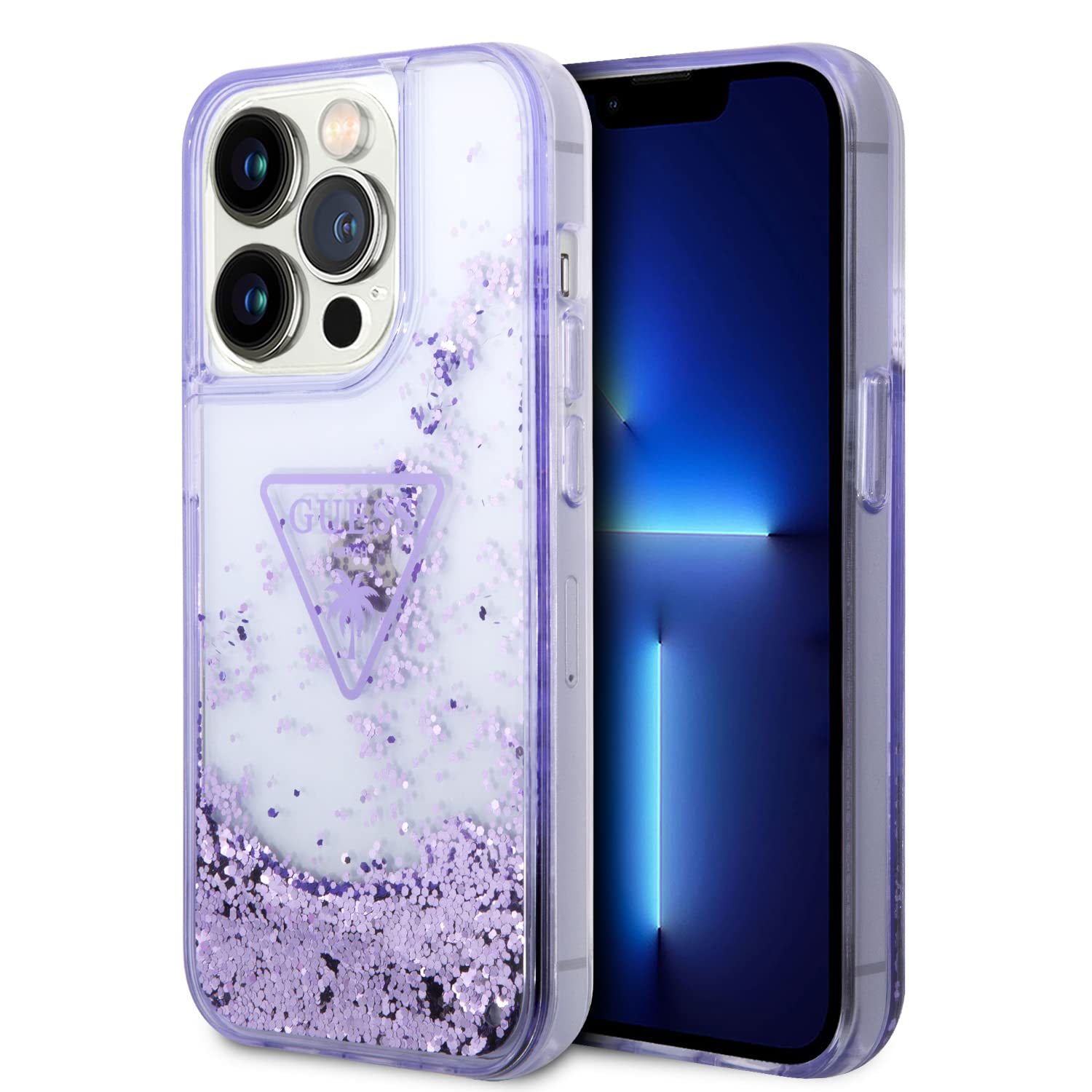 Guess GUHCP14LLFCTPU hülle für 14 Pro 6,1" violett/Purple hardcase Liquid Glitter Palm Collection