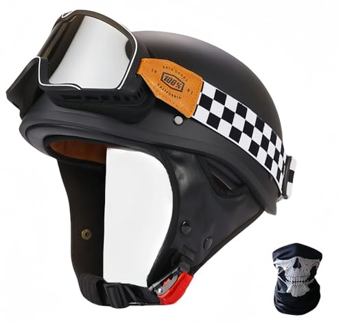 Motorrad-Jet-Helm, Roller-Helm, Vintage-Halbhelme Mit Schutzbrille, Retro-Halb-Motorradhelm Für Erwachsene Männer Und Frauen, Vintage-Jethelme, DOT/ECE-Geprüft C,L54-58CM