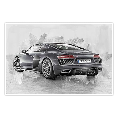 CanvasArts Poster R8 V10 - Wandposter Druck kompatibel mit Audi (140 x 90 cm, Poster)