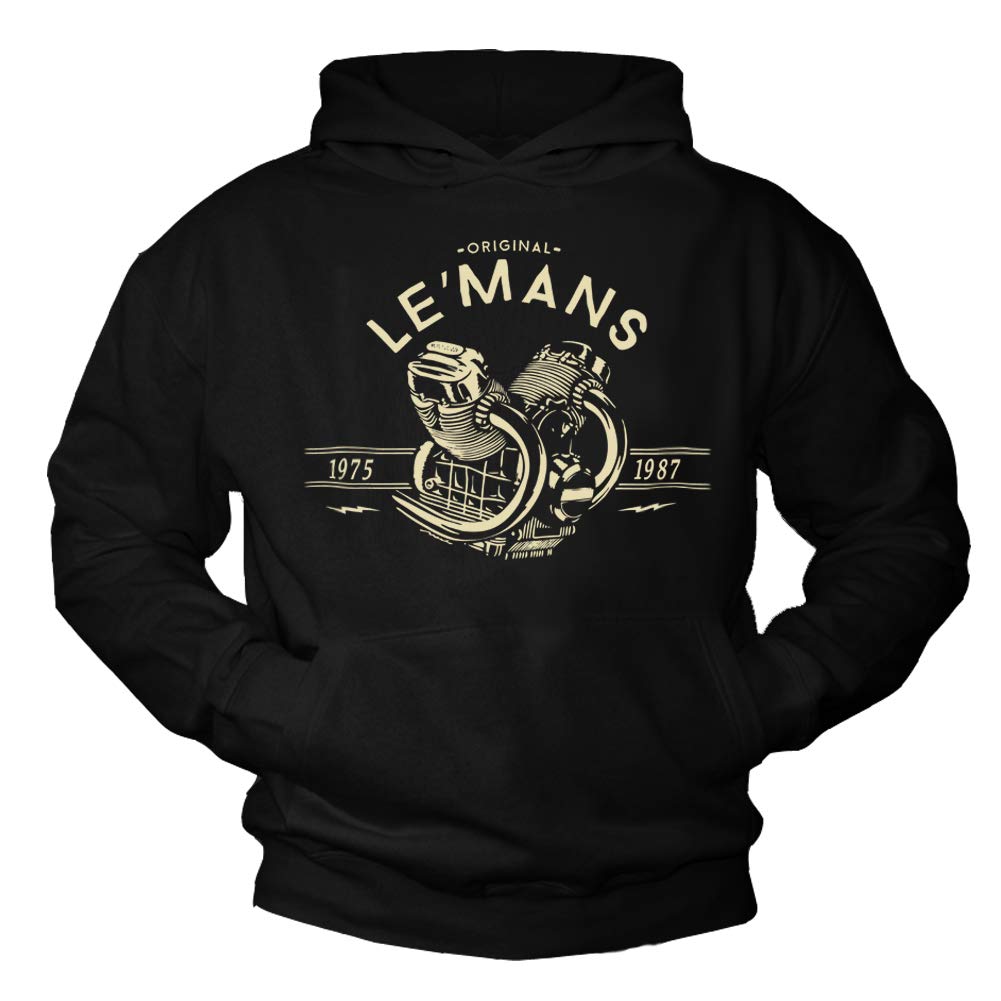 MAKAYA Pullover mit Kapuze Herren - Original Le Mans Moto - Sweatshirt Motorrad Geschenke für Männer Schwarz XL