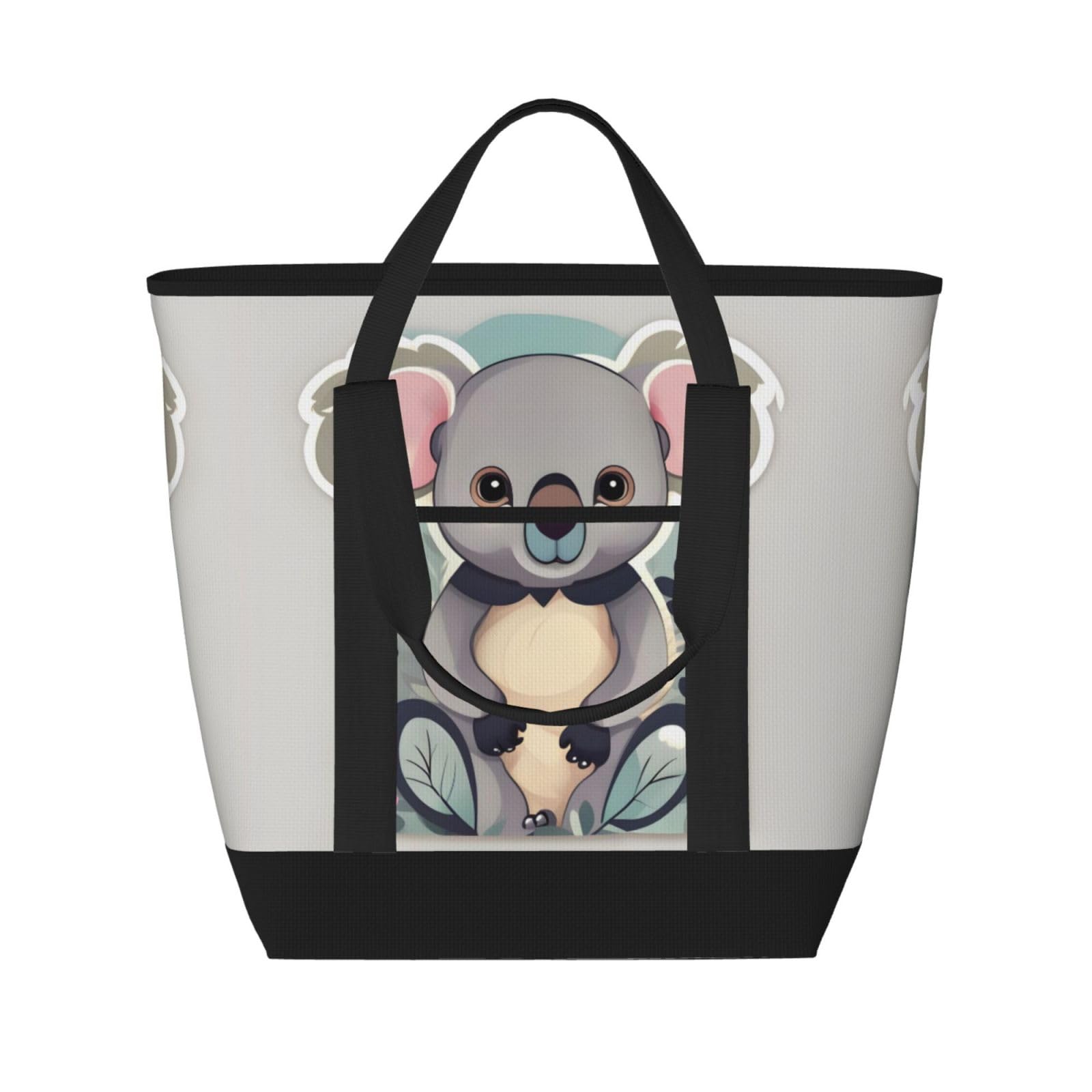 YQxwJL Isolierte Kühltasche mit schönem Koala-Druck, großes Fassungsvermögen, Einkaufstasche, Reisetasche, Strand, wiederverwendbare Einkaufstasche für Erwachsene, Schwarz, Einheitsgröße, Schwarz ,