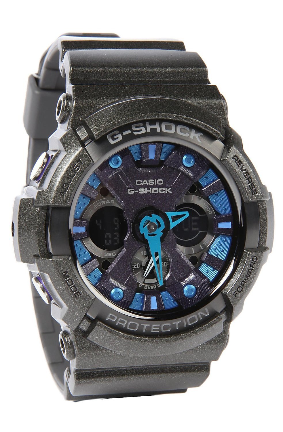 Casio GA-200SH-2ACR Herrenuhr, schwarzes Metallband, Schwarz, Streifen