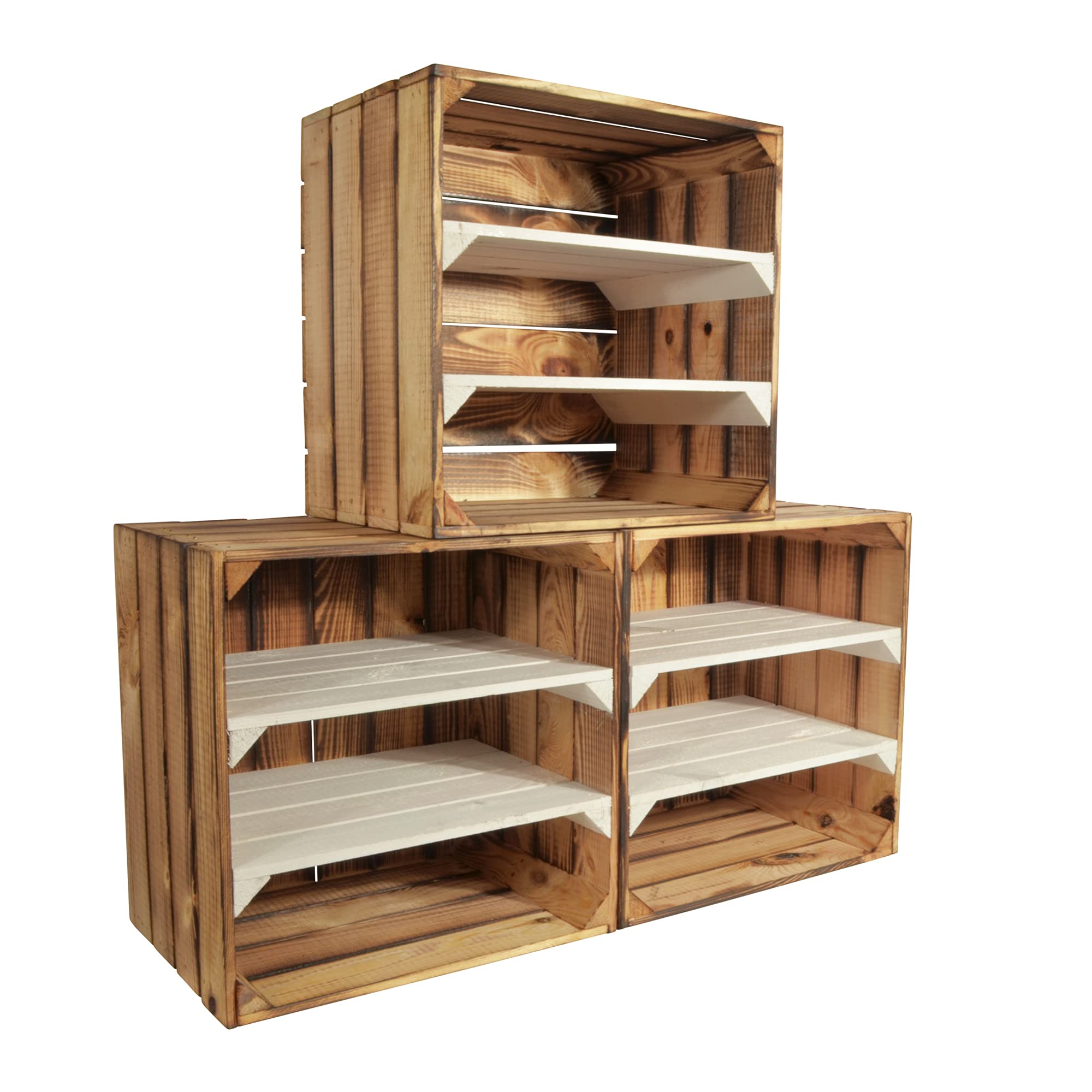 CHICCIE 3 Set Weinregal Wino aus Holz - Geflammt Weiß 2X Regal Holzkiste