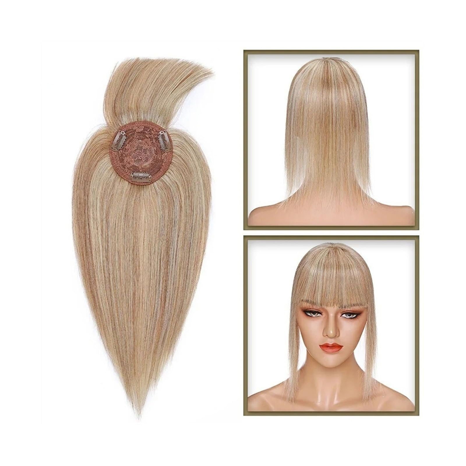 Haartopper für Frauen Haaraufsätze for Frauen mit dünner werdendem Haar, 10–20 Zoll glatter Echthaaraufsatz mit Pony, 150% Dichte, 8,5 x 8,5 cm Seidenbasis, Clip-in-Topper-Haarteile Haarteil Topper T