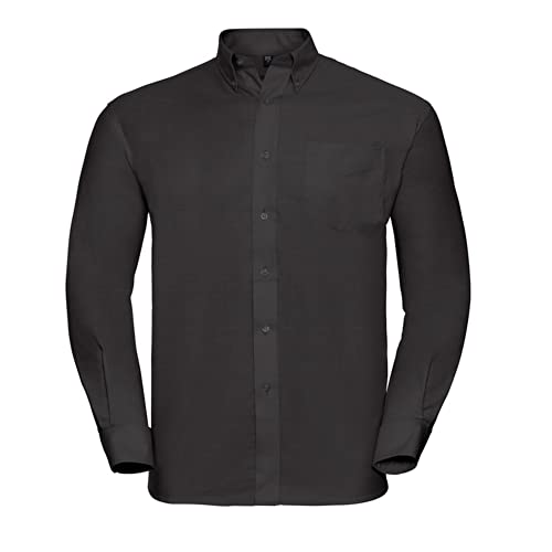 Herren Langarm Business Oxford Oberhemd mit Button-Down Kragen Easy Care Pflegeleicht Rückenpasse S bis 6XL, Black XXL