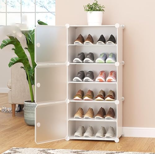 Schuhschrank-Organizer, multifunktionales modulares würfelförmiges Schuhregal mit Seitentür, für Flur, Schlafzimmer, Eingangsbereich, Wohnzimmer für alle Arten von Schuhen, abnehmbare Trennw