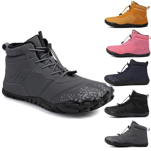 OTEB Barfußschuhe for den Winter, Unisex-Barfußschuhe mit hohem Schaft, warme Schneeschuhe, Schneestiefel mit Absatz und Schnürsneakers for Wandern(Light Gray,39 EU)