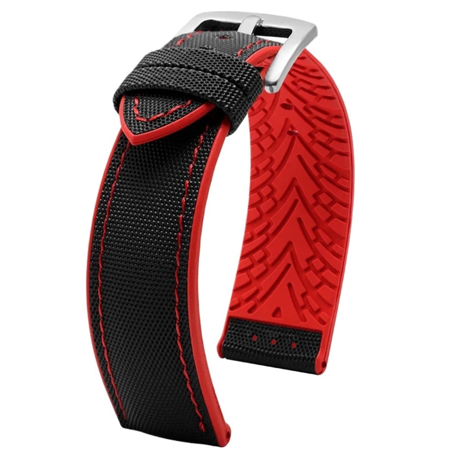 THBGTCNQ 20 mm 22 mm 24 mm Uhrenarmband aus Nylon mit Silikonunterseite for Herren, weiches, wasserdichtes Gummiarmband, Zubehör for herkömmliche Uhren und Smartwatches(Black red01,22mm)