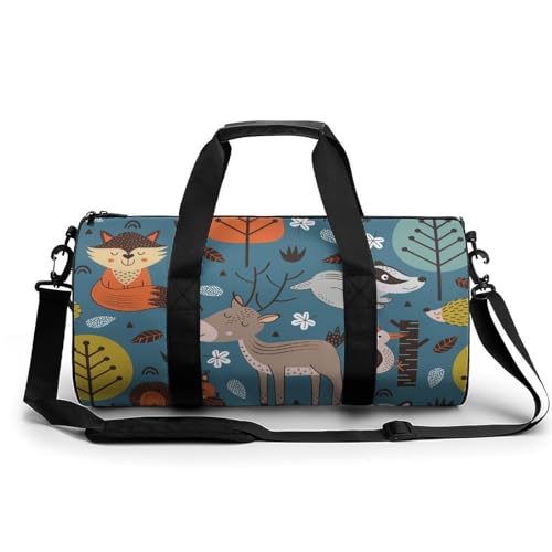 Hirsch Fuchs Waschbär Sport Duffel Bag Sporttasche Reisetasche Handgepäck Tasche Schwimmtasche Weekender Bag 45x23x23cm