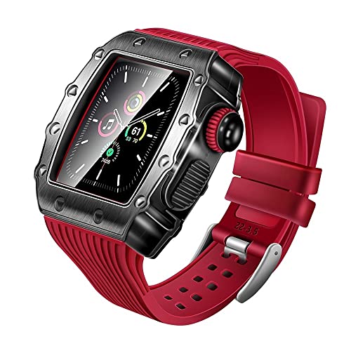 KANUZ Modifikationsset, Stoßstangen-Gehäuse, Sportgummi, für Apple Watch Band Serie 7, SE, 6, Mod-Kit, Set 45 mm, 44 mm, 40 mm, 41 mm, Armband (Farbe: Rot, Größe: 41 mm)