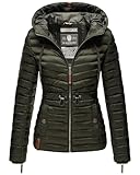 MARIKOO Damen Übergangsjacke leichte Stepp-Jacke mit Kapuze Aniyaa Olive Gr. S