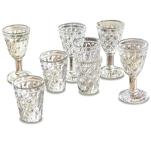 Loberon Glas 8er Set Vérane, zwei Größen, Vintage-Charme in zwei Designs, kleine Tupfen in Rauten-Prägung, spülmaschinenfest, Küchenutensilien, Tischaccessoires, Glas, klar