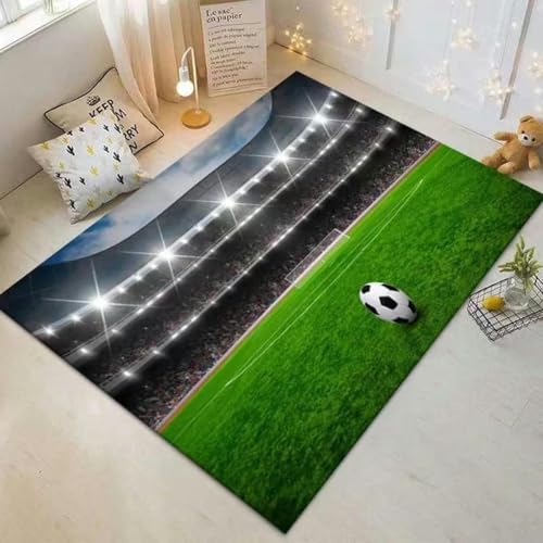 Kleine Teppiche 60 x 90 cm Fußballfeld Wohnzimmerteppich Maschinenwaschbare Fußmatten, Moderner Teppich Badezimmer, Rutschfeste Flächenteppiche Weicher Teppich, Wohndekor-Teppich Weicher Kurzflor-160