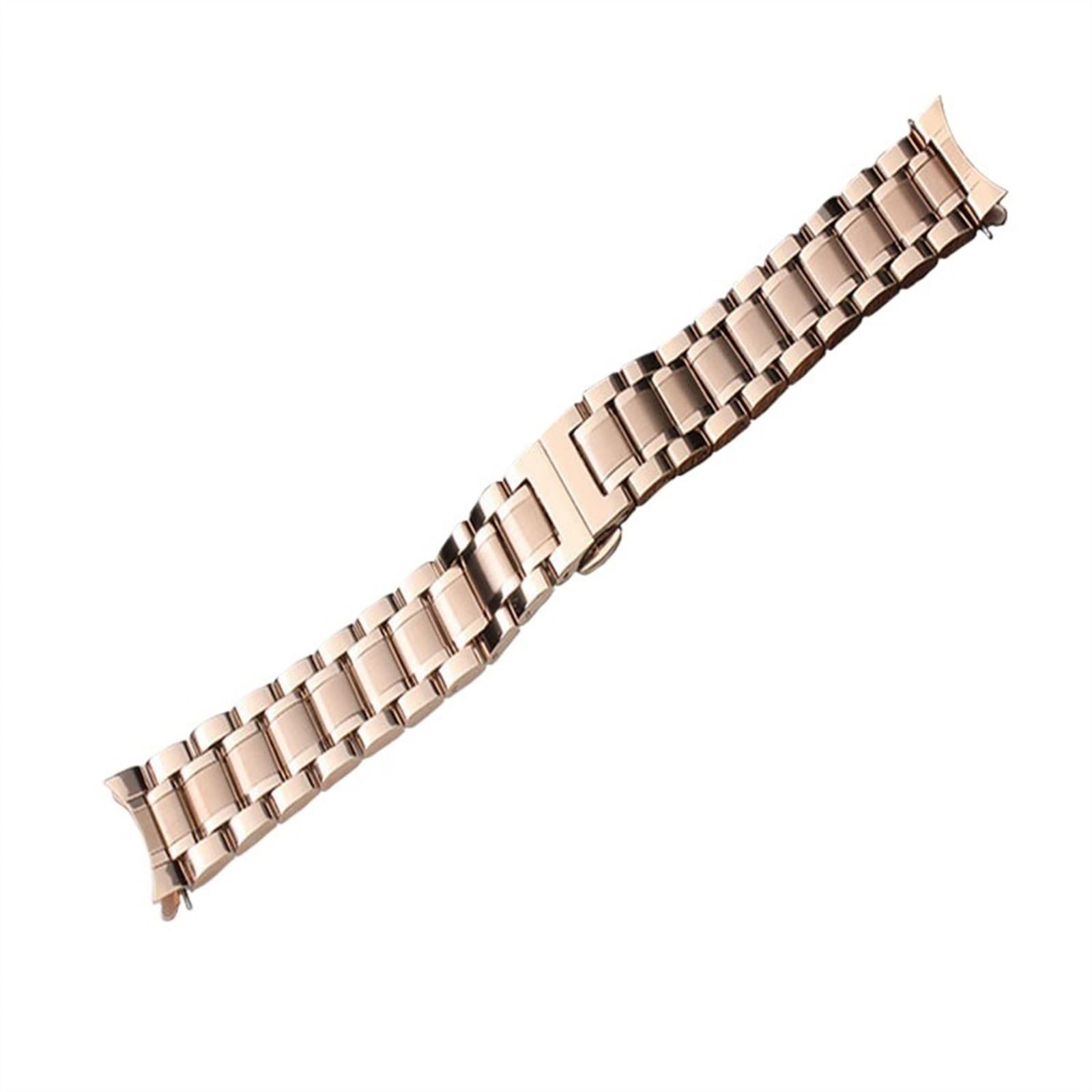 THBGTCNQ Edelstahlband mit gebogenen Enden, 20 mm, 22 mm, universelle Doppelknopfschnalle, Schnellwechselarmband(Rose Gold,20mm)