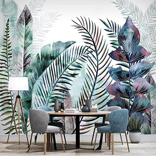 XLMING Handgemaltes Aquarell Wandkunst Botanische Blätter Licht Luxus Küche Esszimmer Arbeitszimmer Wohnzimmer TV Hintergrund Wand 3D Tapete-350cm×256cm