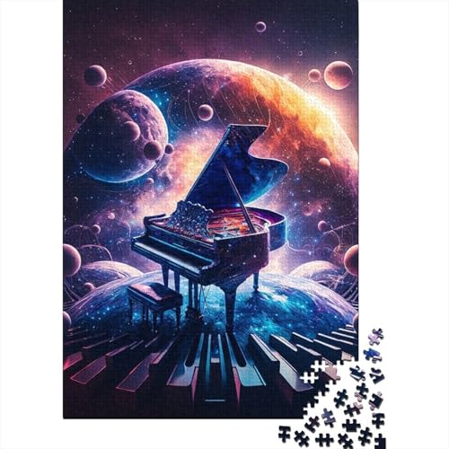 Cosmic Piano Holzpuzzle für Erwachsene, Kunstpuzzle für Erwachsene, 1000 Teile, Entspannungspuzzlespiele, Denksportpuzzle (Größe 75x50cm)