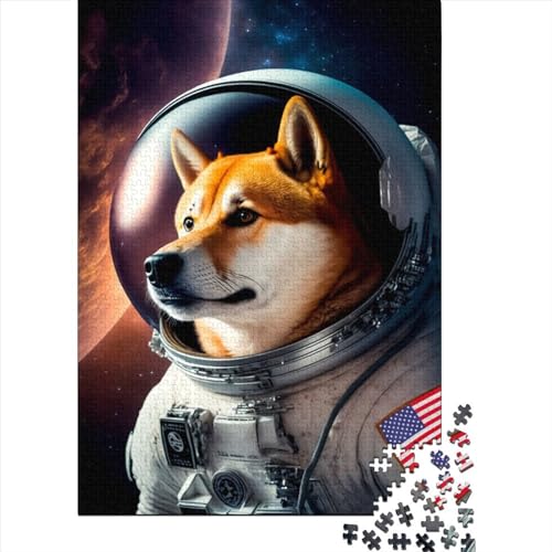 Astronauten-Hunde-Holzpuzzle für Erwachsene und Teenager. 1000-teiliges Puzzle für Erwachsene Teenager ganze Familie und die (Größe 29,53 x 19,69 Zoll)