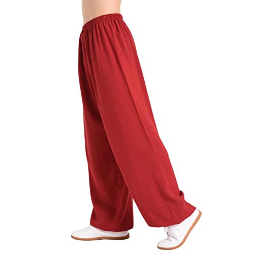 ZEDDG Kung Fu Hosen Tai Chi Und Wing Chun Yoga Hose Pilates Kampfsport Herren Damen Haremshose Dance Fitness Sport Trainingshose,Red-L