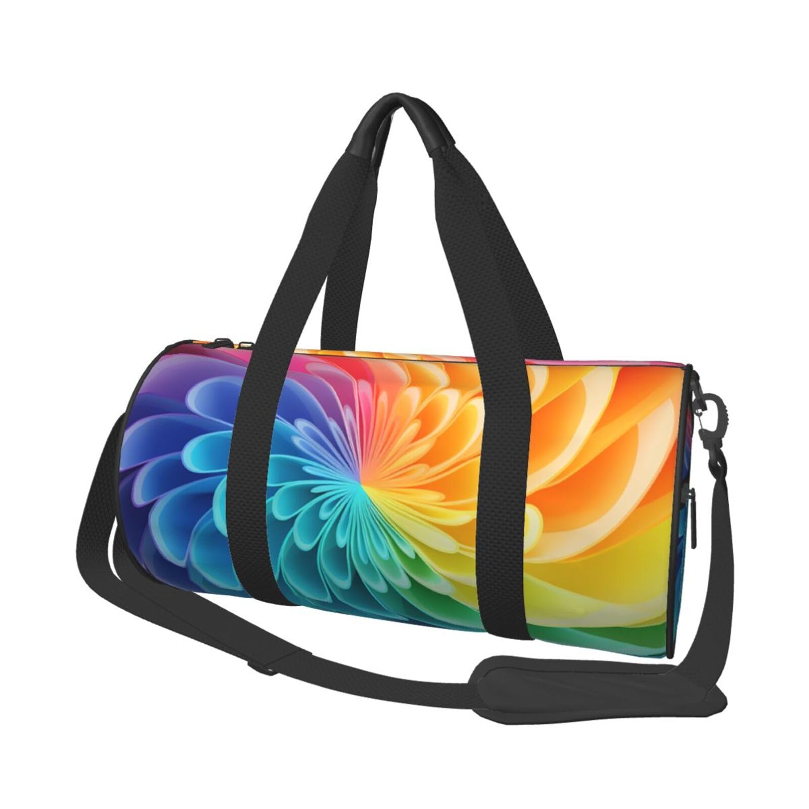 Rainbow Dynamic Reisetasche, Handgepäcktasche, Wochenendtasche, Übernachtungstasche, Sport, Turnbeutel für Damen und Herren, faltbar, runde Reisetasche für Reisen, Sport, Fitnessstudio, Schwarz,