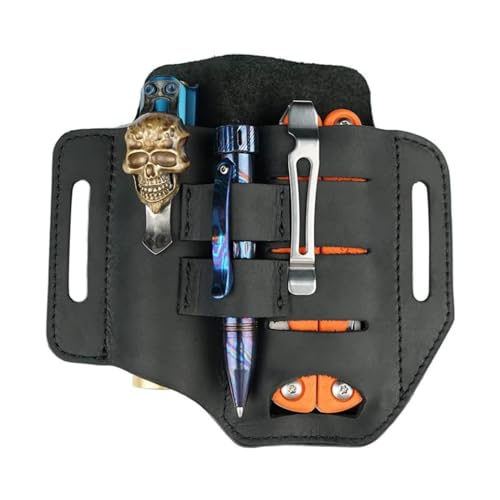 VIPERADE PJ13 Leder EDC lederscheide Tasche Organizer Leder Taktischer Multitool Halter Leder Tasche mit Gürtelschlaufe Stifthalter für Taschenlampe Werkzeuge Outdoor Camping Mini Tools -Schwarz