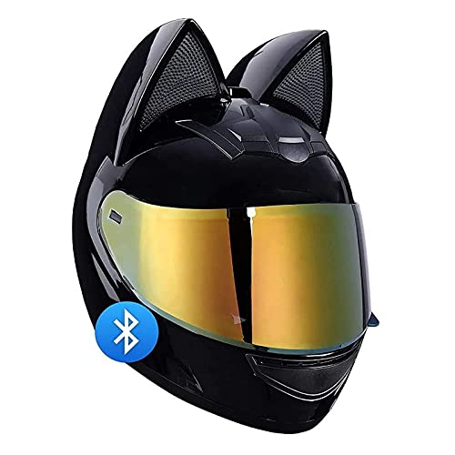 BGMKE Motorrad Modularer Bluetooth-Helm Klapphelm Full Face Motorradhelm Mit Katzenohren ECE Zertifiziert Damen Herren Integralhelme Motorrad Integrierter Roller-Helm Mofa Helm Moped-Helm