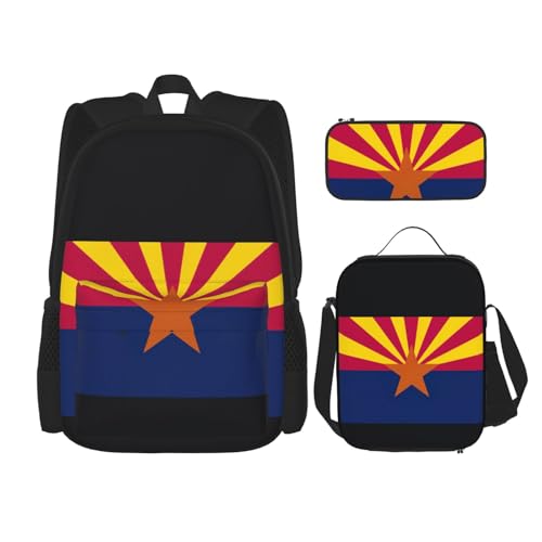 WURTON Arizona Schulterrucksack, 3-in-1-Büchertaschen-Set, Lunchbox, Federmäppchen, Reise-Laptop-Tagesrucksäcke, Schwarz, Einheitsgröße, Schwarz, Einheitsgröße, Schwarz , Einheitsgröße