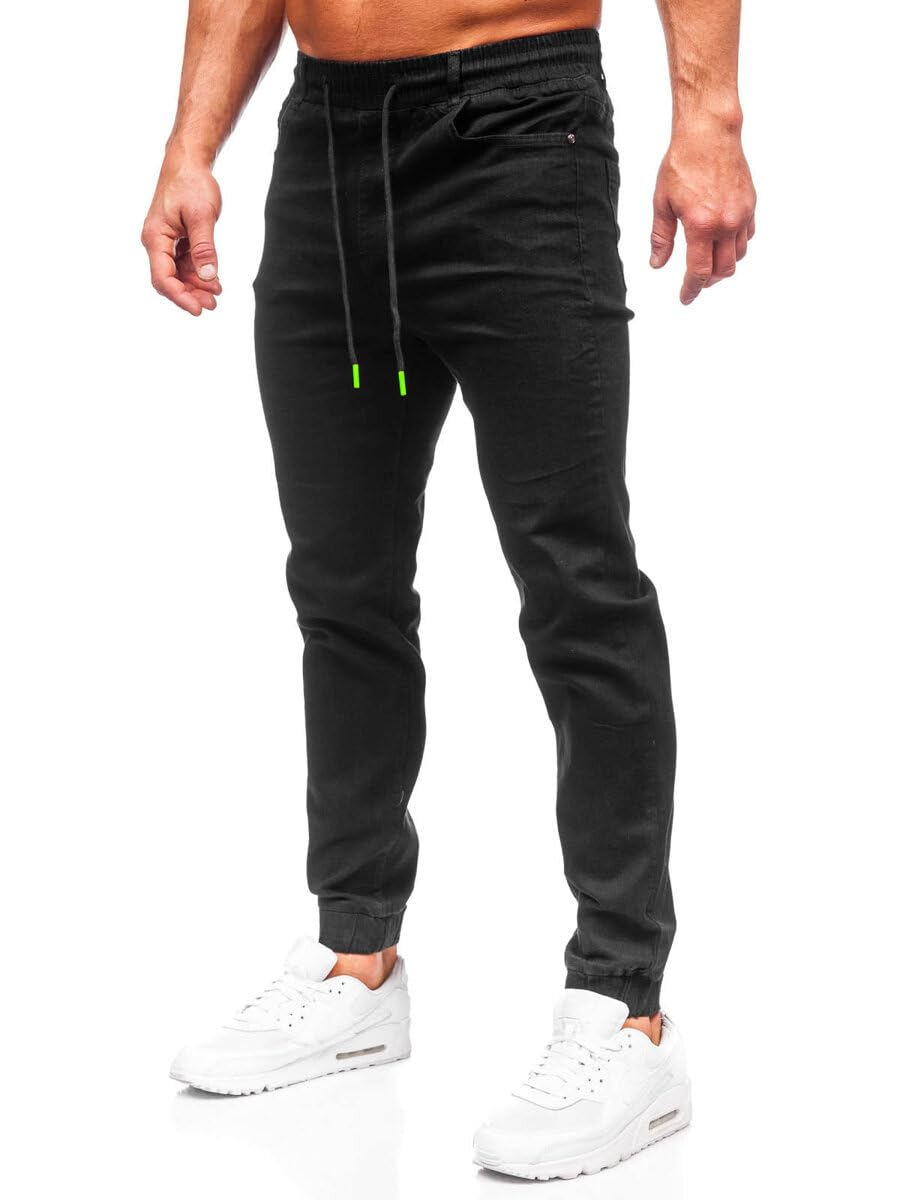 BOLF Herren Jeans Jogger Cargohose Denim Style Sweathose Jogg Used Look Jeanspants Destroyed Freizeit Casual Style Slim Fit Narrow Leg 8105 Schwarz L [6F6]