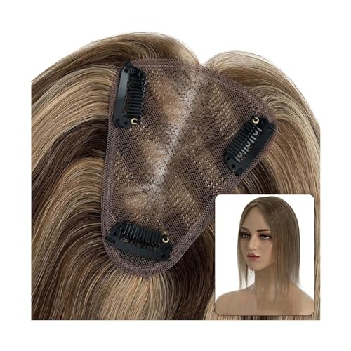 Haartopper für Frauen Haar-Topper, 8 x 10 cm, handgefertigt, feine Mono-Basis, Damen-Topper, Clip-in-Echthaarverlängerungen, 6–14 Zoll, glattes Haar, Einzelknoten, Mono-Haarteil Haarteil Topper Toupet