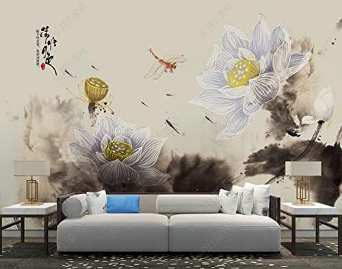 XLMING Chinesische Tinte Und Lotosmuster Küche Esszimmer Arbeitszimmer Wohnzimmer TV Hintergrund Wand 3D Tapete-150cm×105cm