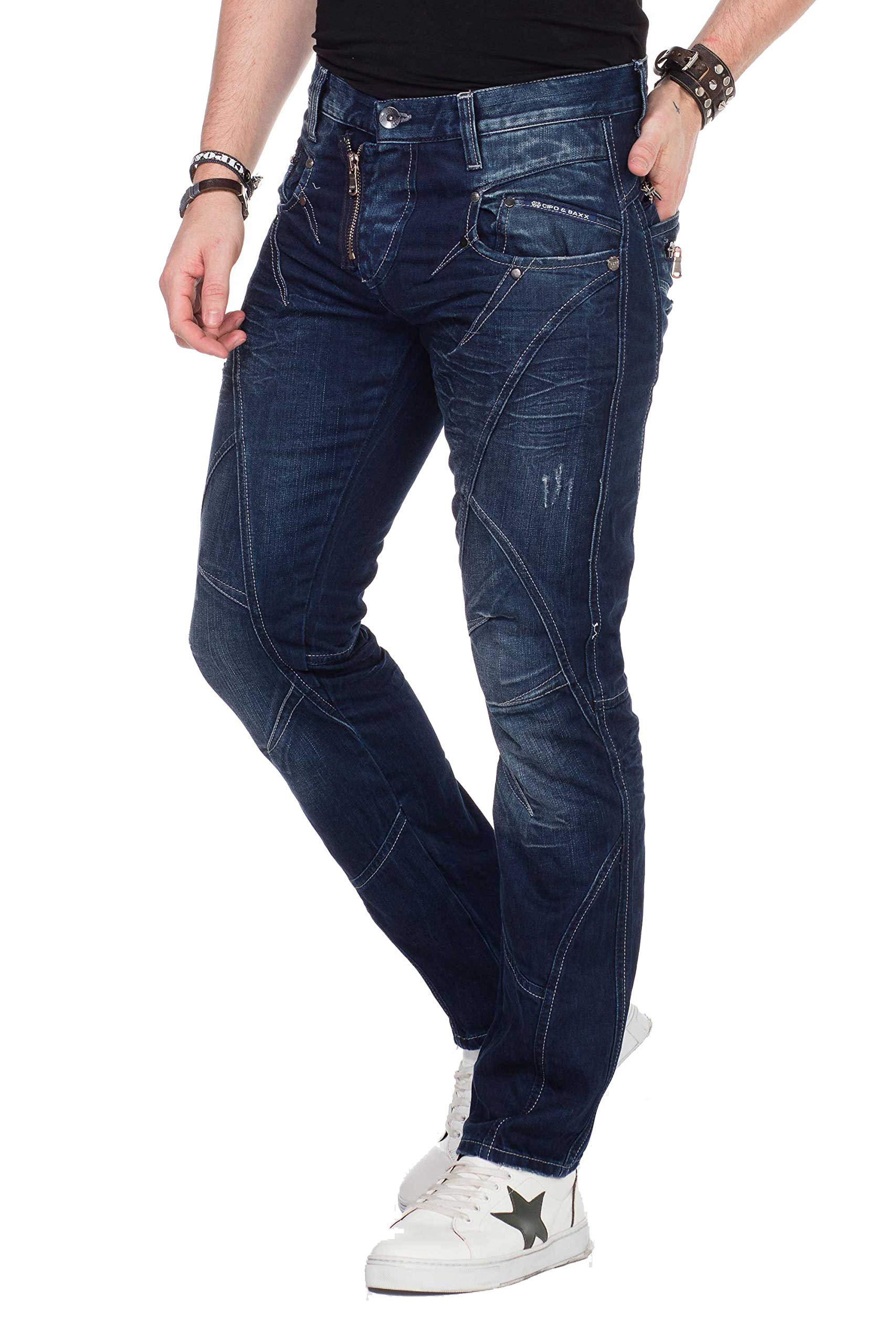 Cipo & Baxx Herren Jeans Hose Denim Slim Fit Stylisch Regular Skinny Design Men Jeanshose W28 L30 Dunkelblau