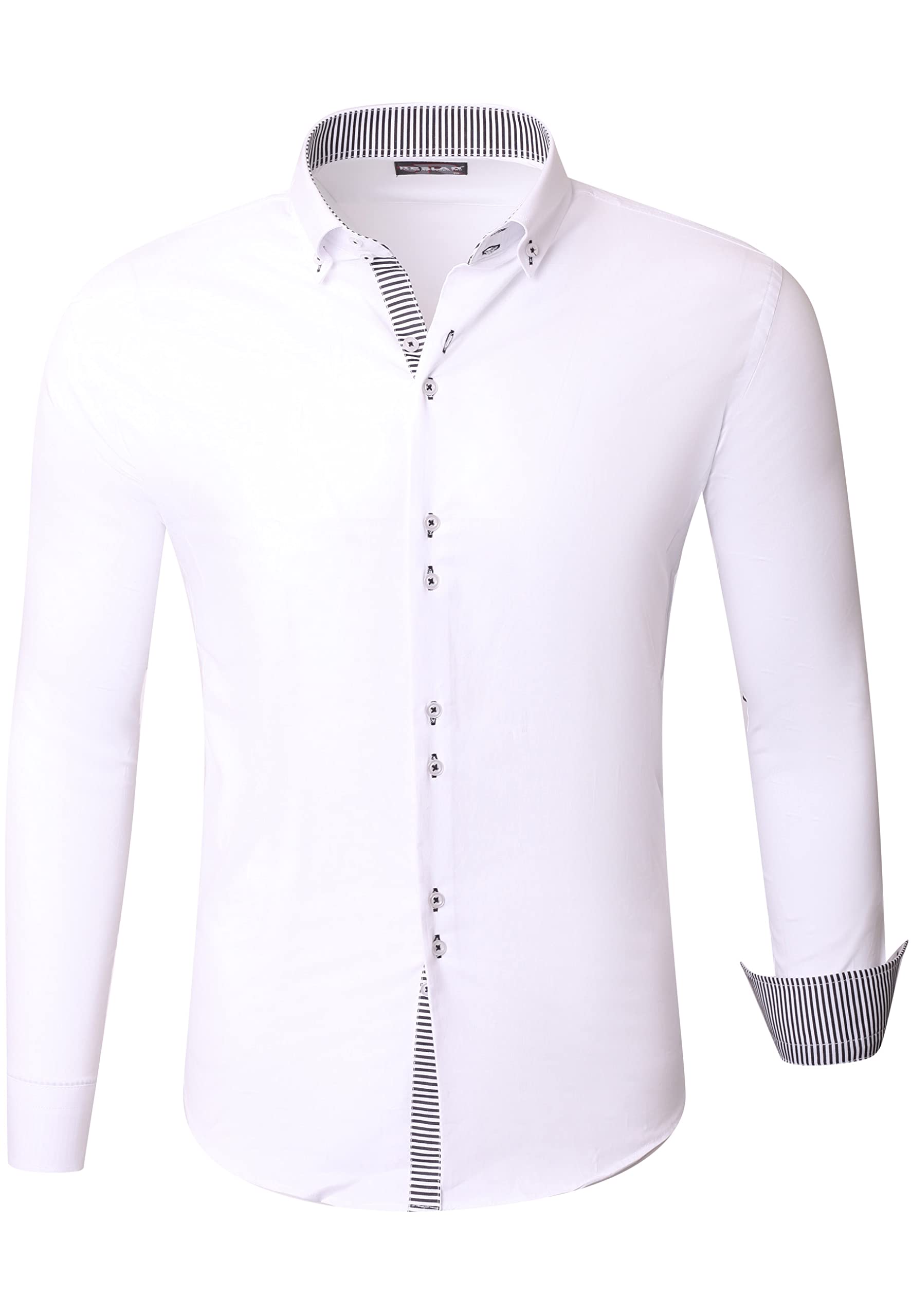 Reslad Herren Hemd Slim Fit l Medford Langarm Männer Business Kontrast Hemden Bügelleicht RS-7117 Weiß 2XL