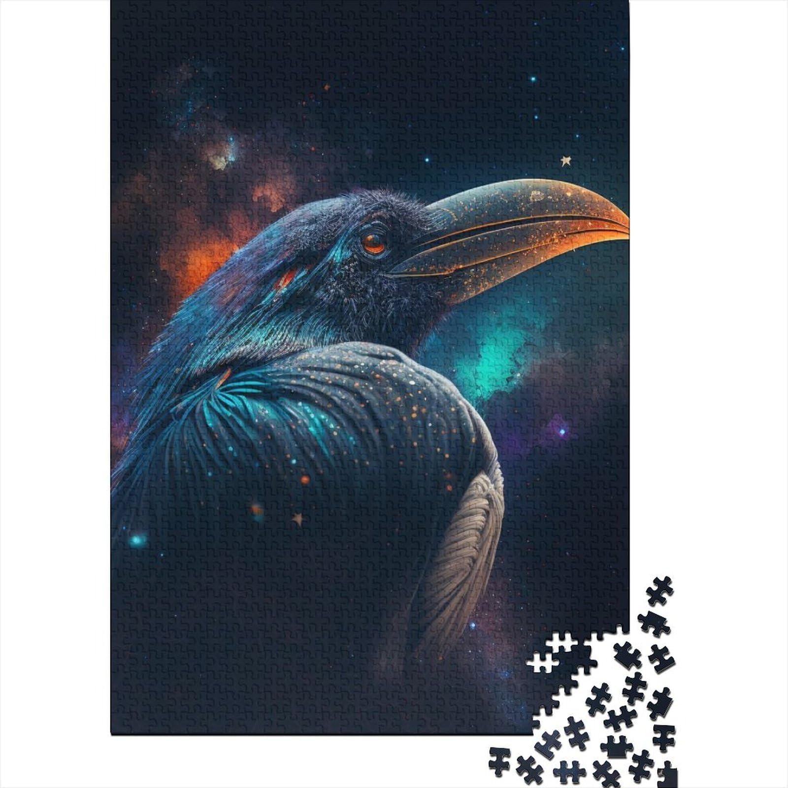 Kunstpuzzle für Erwachsene 1000 Teile Großer Nashornvogel Holzpuzzle für Erwachsene Puzzlespiel Spielzeug für Erwachsene Familienpuzzle Geschenk (29,53 x 19,69 Zoll)