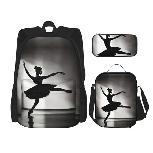 YQxwJL 3-in-1-Rucksack-Büchertaschen-Set, Barber Shop, einfarbiger Druck, lässiger Reiserucksack, mit Federmäppchen, Lunchtasche, Ballerina-Tanz, Einheitsgröße