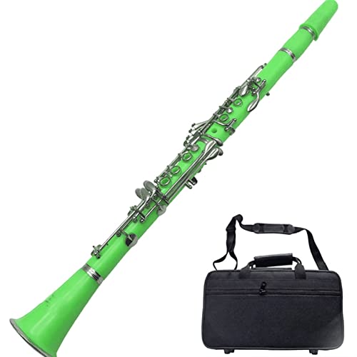 B Flache Klarinette Weiße Klarinette Farbe Klarinette Musikinstrument Anfänger Klarinette (Color : Green+light body bag)