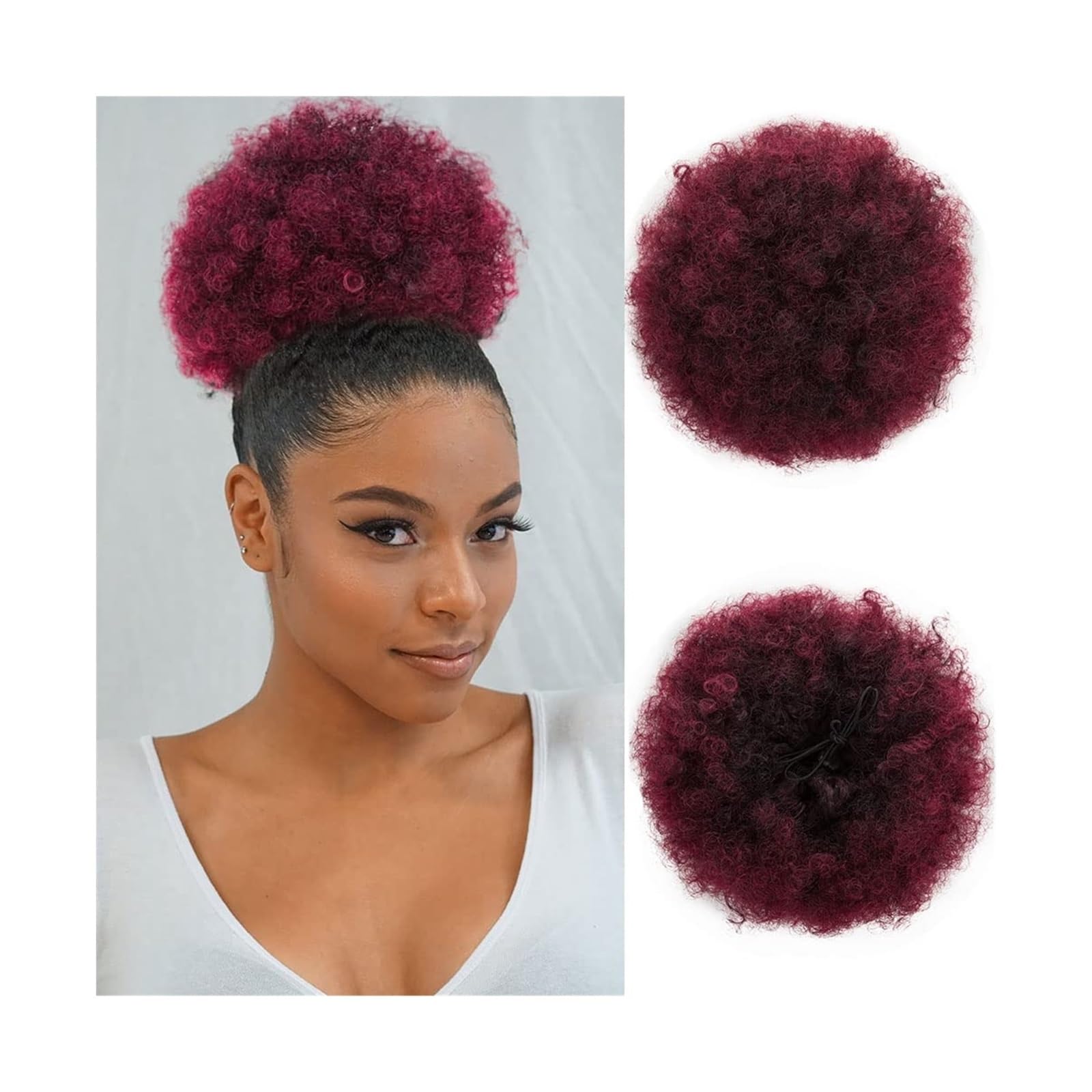 Haarteil Lockige Afro-Puff-Pferdeschwanz-Verlängerungen, kurze synthetische Hochsteckfrisuren-Haarteile for einen natürlichen Look und Stil, Haar-Accessoires Haarverlängerung(8cun-BUG)