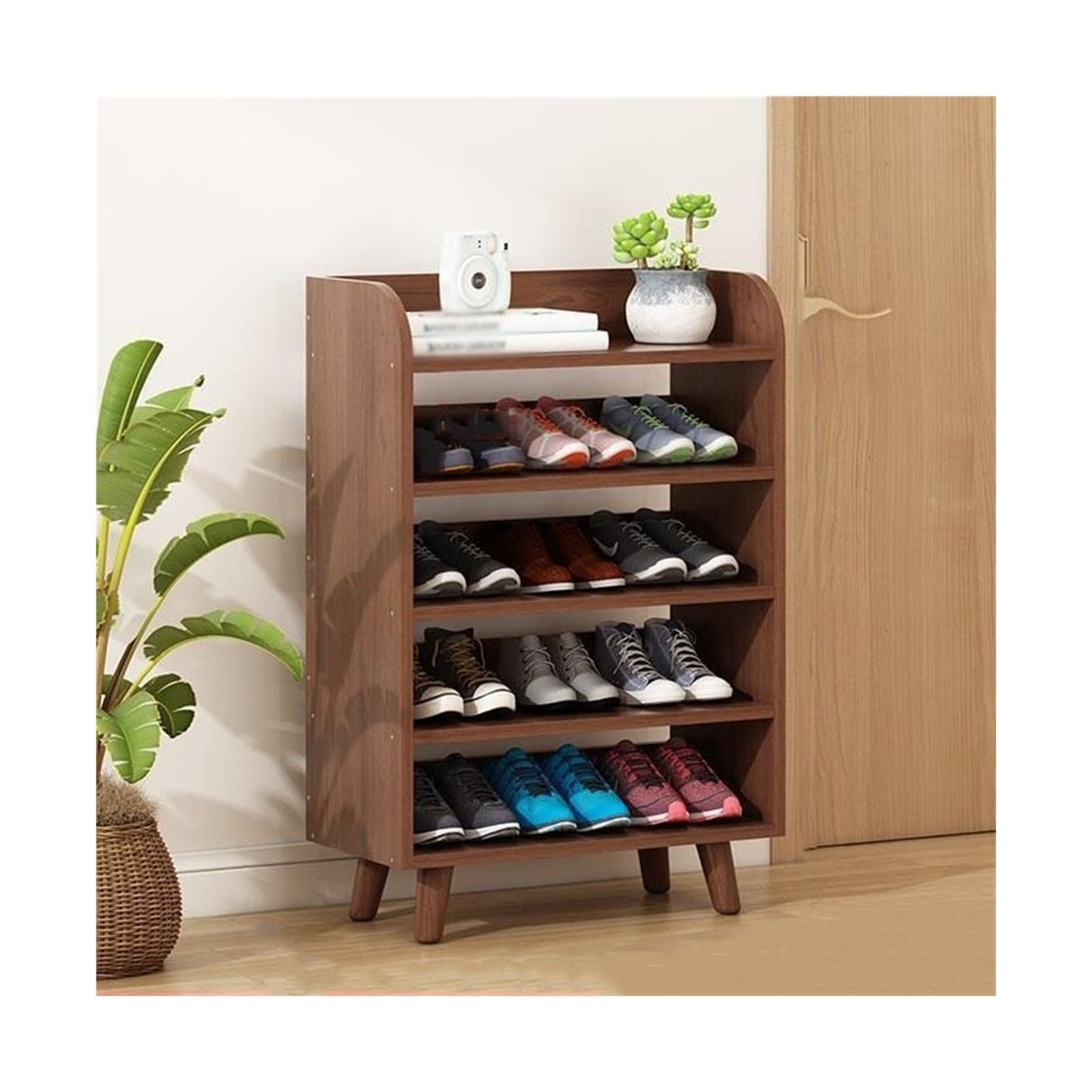 Platzsparender Schuhschrank 4/5/6-stufiger Schuhregal-Organizer aus Holz, freistehende Schuhregal-Aufbewahrungsregale for den Eingangsbereich, langlebiges Schrank-Organizer-Regal aus Kiefernholz Schuh