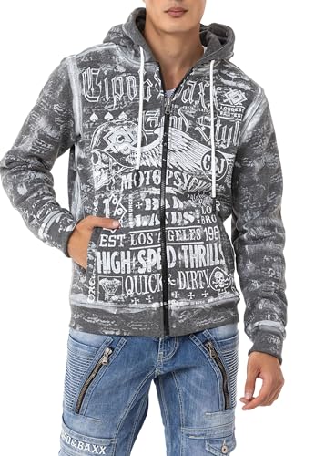 Cipo & Baxx Herren Sweatjacke Hoodie Alloverprint Kapuze Sweater Pullover Jacke Reißverschluss CL544 Anthracite M