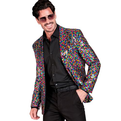 Widmann - Party Fashion Jackett mit Pailletten für Herren, Regenbogen, Disco Fever, Schlagermove