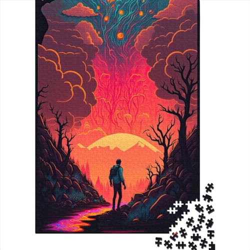 Man on A Trek AI Art Puzzle für Erwachsene und Jugendliche von Erwachsenen-Puzzles, 1000 Teile, Puzzle für Erwachsene, Lernspiel, Herausforderungsspielzeug, 75 x 50 cm